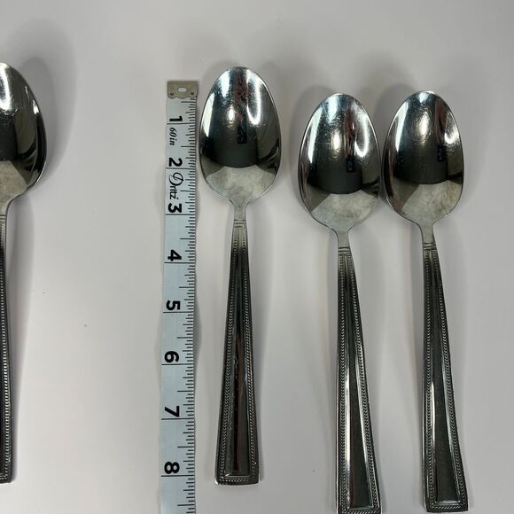 Set of 6 Pfaltzgraff Miranda Glossy Soup Spoons – 8" Beaded, Square Handle‎ - Picture 9 of 11